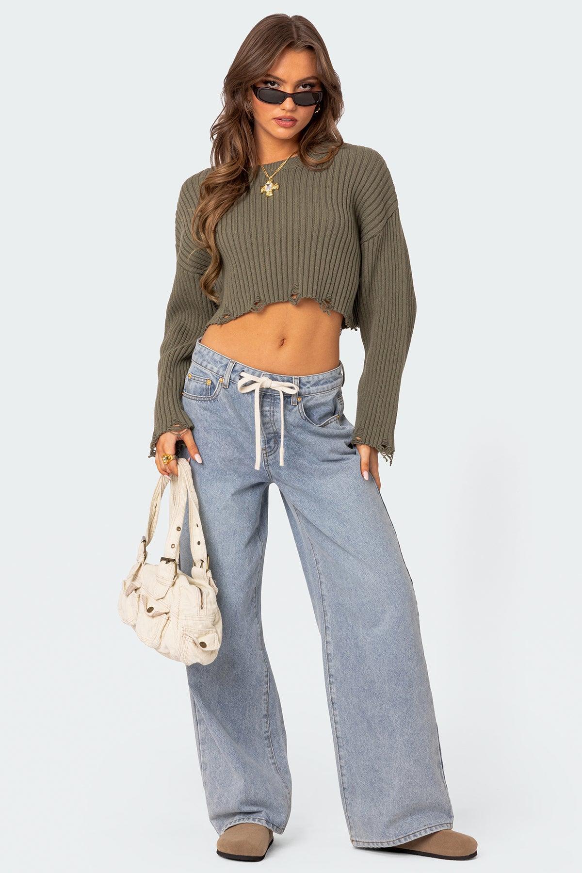 Distressed Hem Oversized Cropped Sweater Product Image