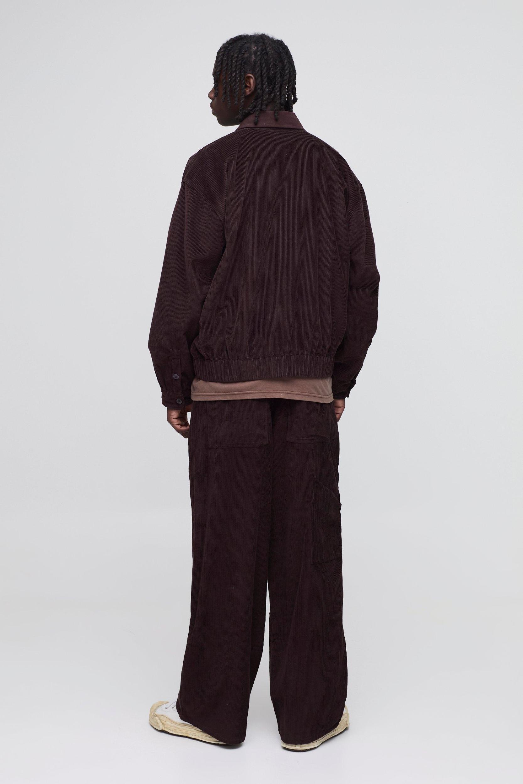 Oversized Boxy Varsity Badge Corduroy Bomber Jacket | boohooMAN USA Product Image