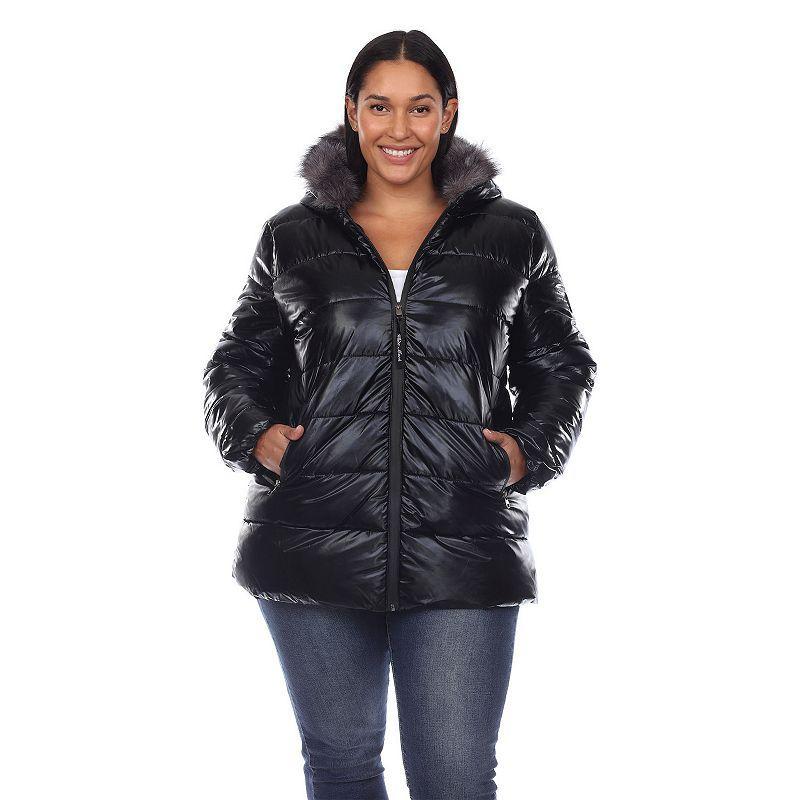 Plus Size Metallic Puffer Coat with Hoodie Product Image