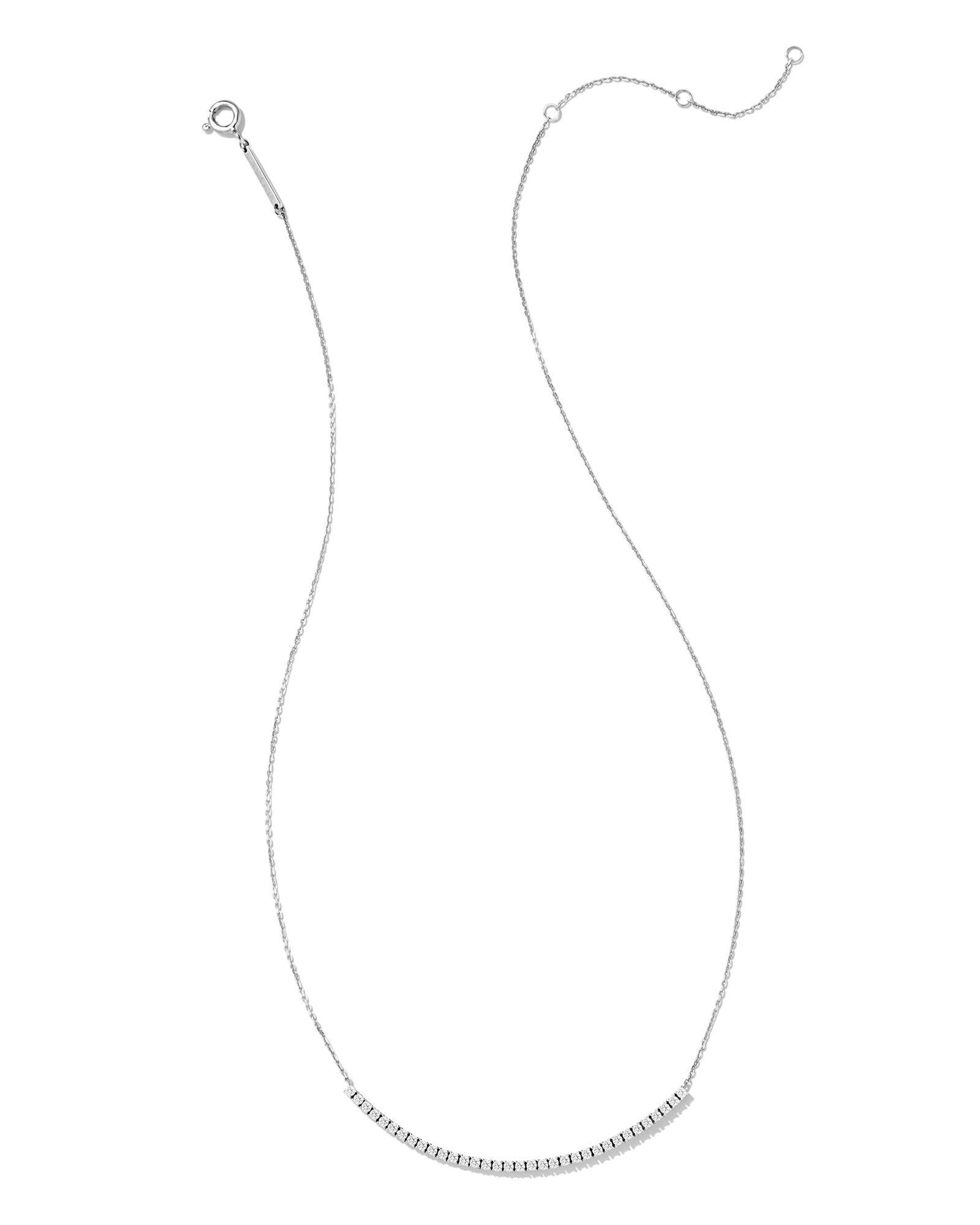 Tennis 14k White Gold Bar Necklace in White Diamond Product Image