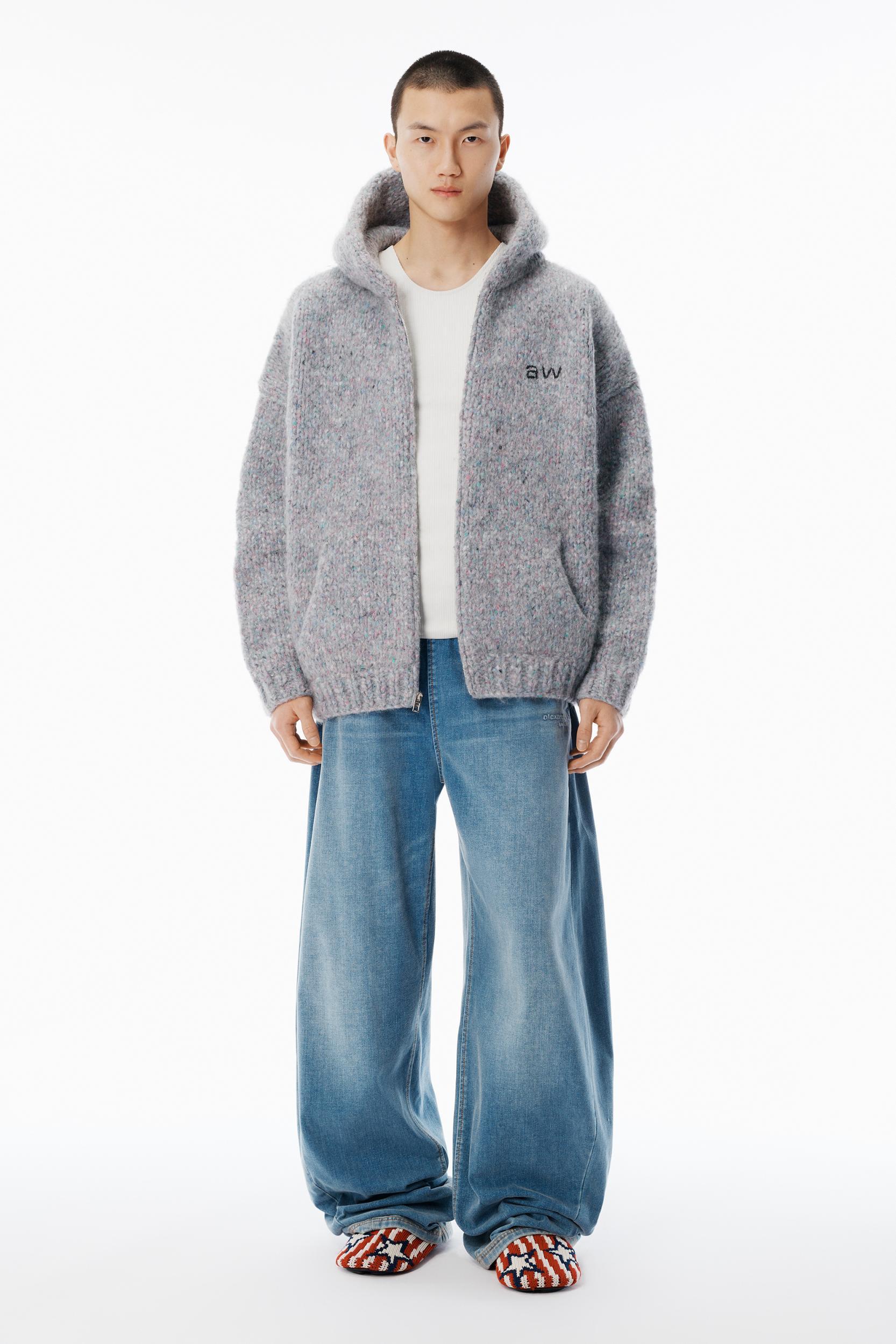 Grey Oversized Crewneck Hoodie With Hand-crochet Logo Product Image