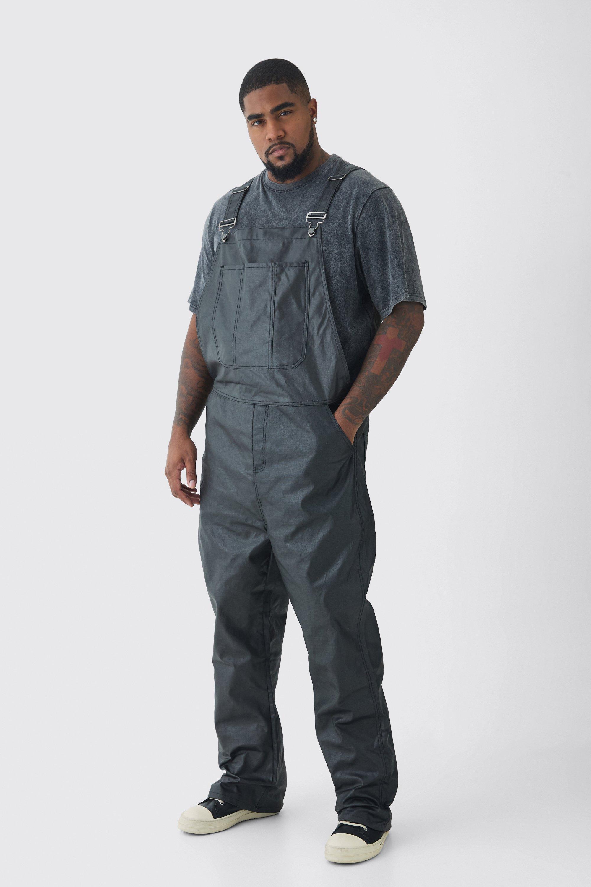 Plus Straight Fit Coated Dungarees | boohooMAN USA Product Image