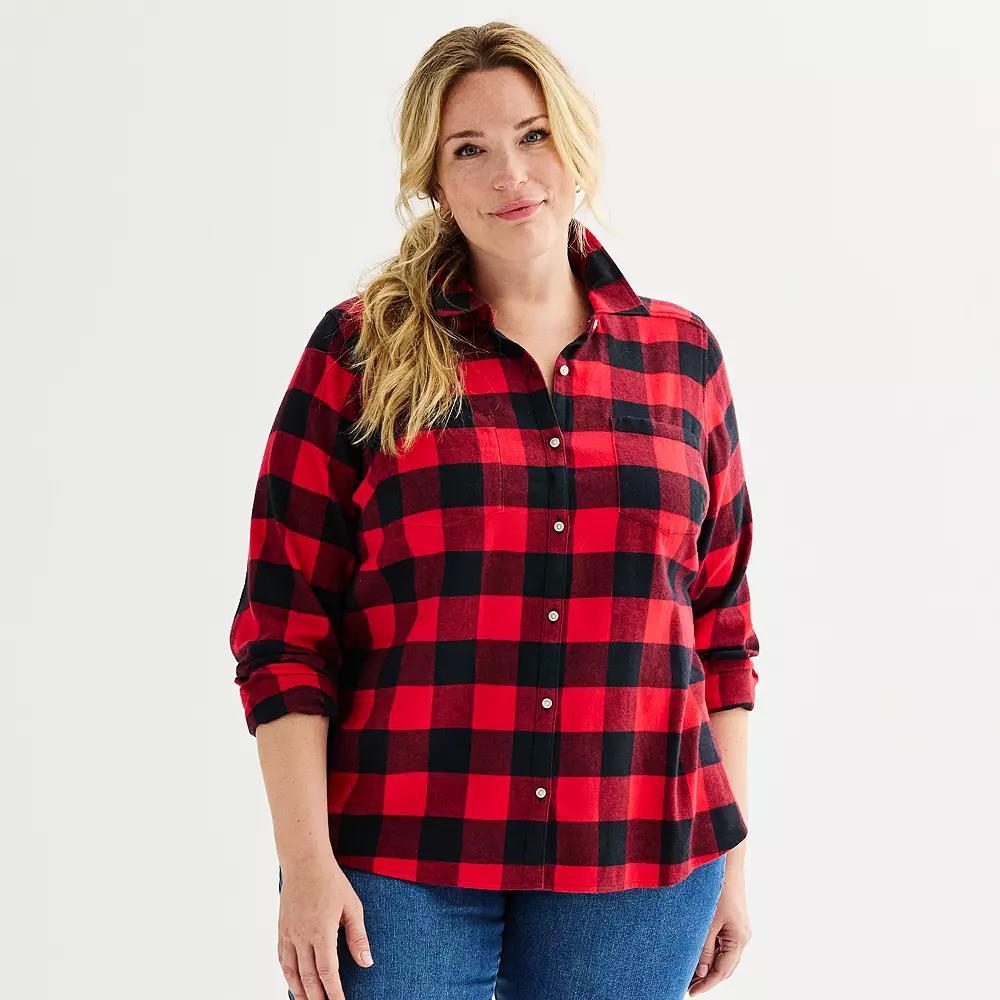 Plus Size Croft & Barrow® The Extra Soft Plaid Flannel Shirt, Women's, Size: 1XL, Red Buffalo Check Product Image