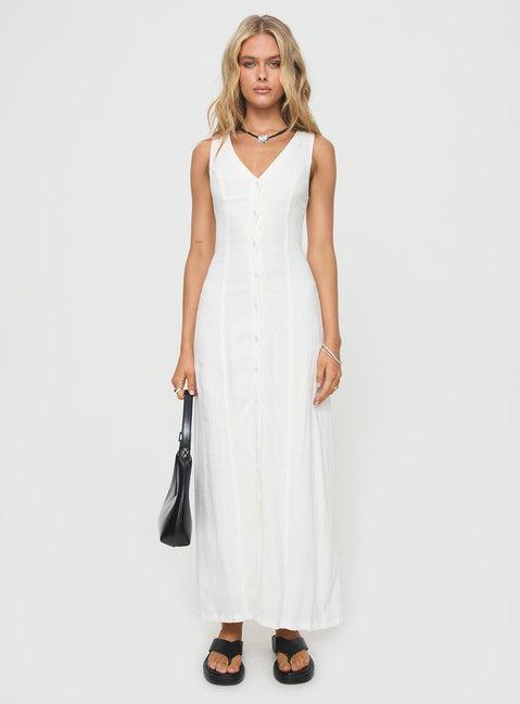 Summer Season Linen Blend Maxi Dress White Product Image