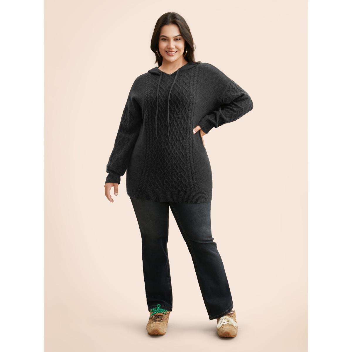 Plus Size Airy Cozy Hooded Pullover DimGray Women Casual Loose Long Sleeve Hooded Everyday Pullovers BloomChic 26/4X Product Image