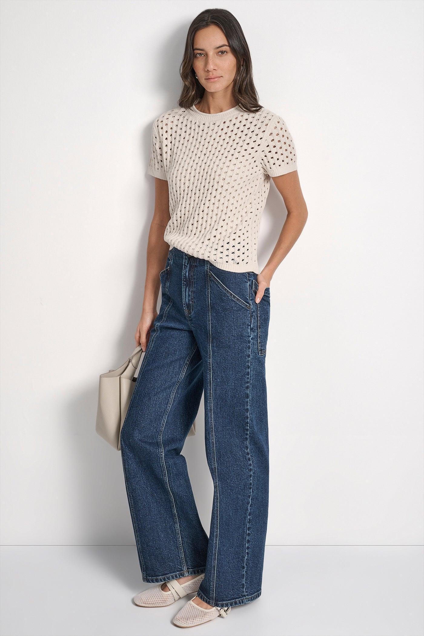 OPEN STITCH CREW NECK SHORT SLEEVE SWEATER Product Image