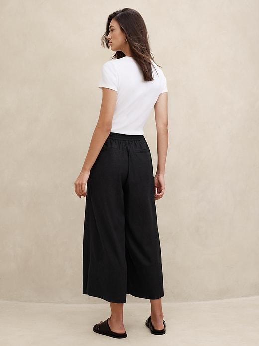 Linen-Blend Pull-On Wide-Leg Cropped Pant Product Image