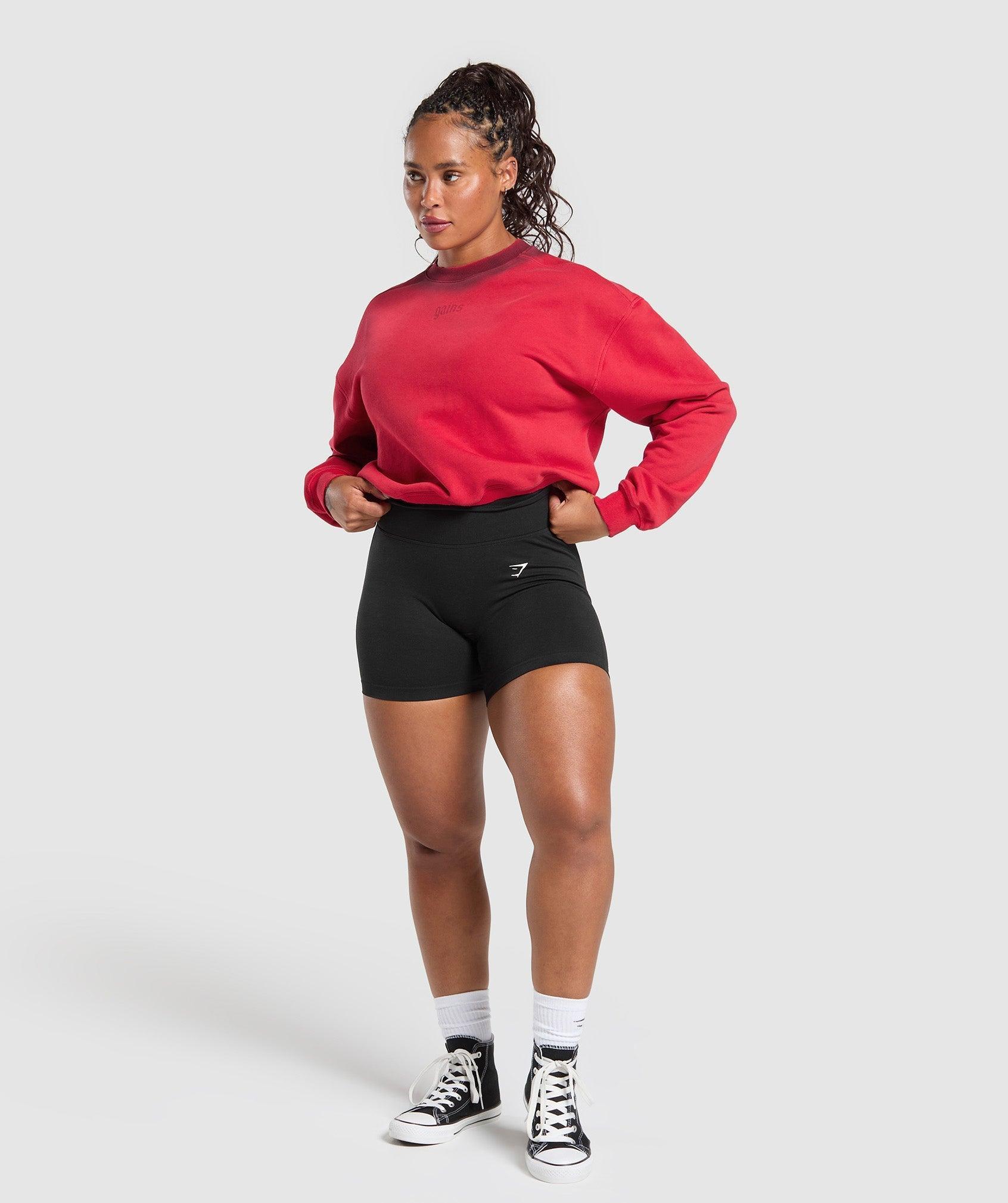 Gymshark Gains Washed Loopback Crew Neck - Conditioning Red/Sets Red Female Product Image