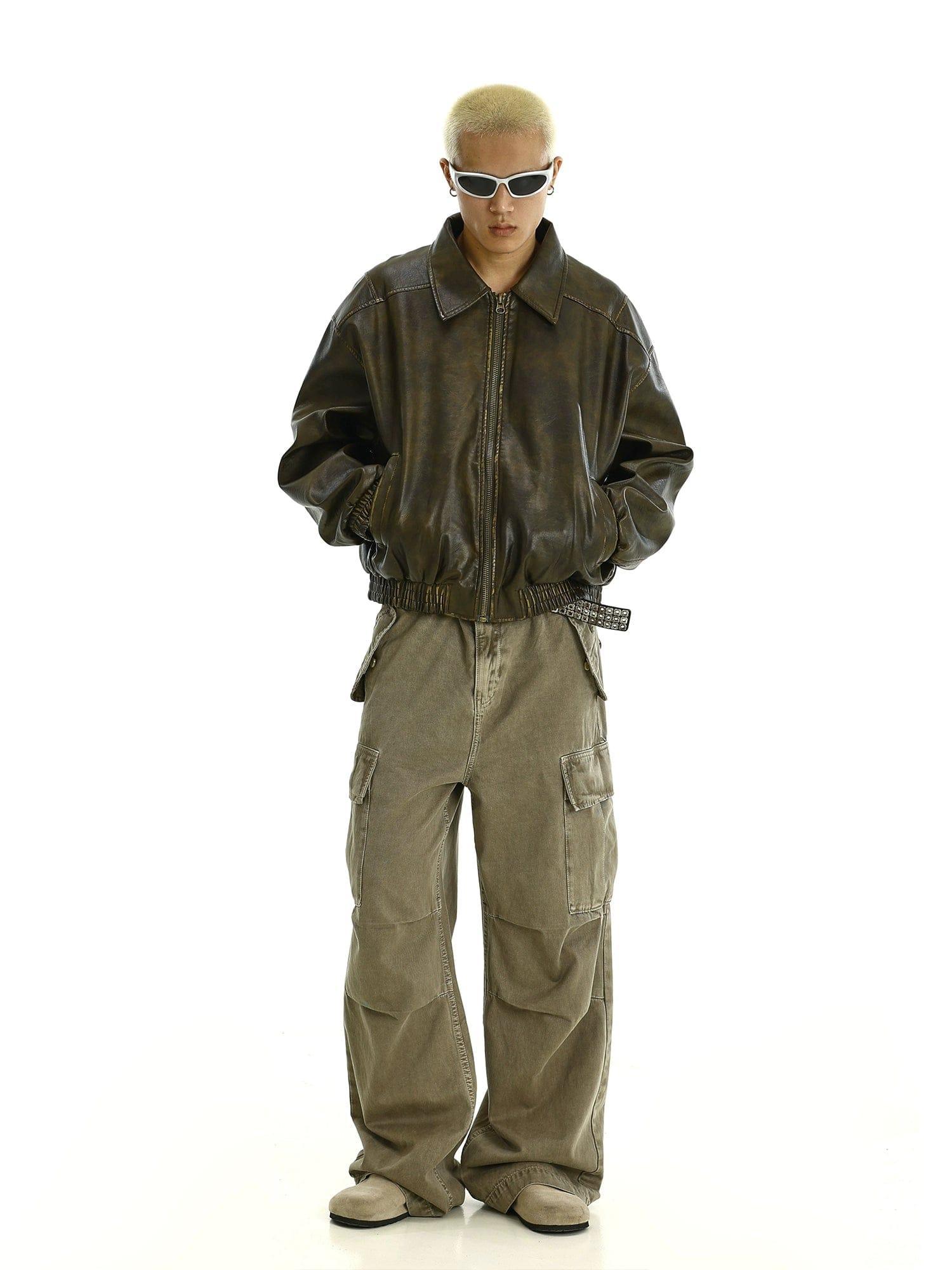 RT No. 11620 BROWN LEATHER ZIP-UP JK Product Image