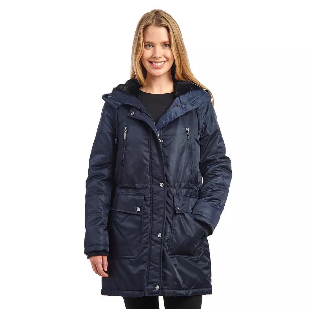 Women's Fleet Street Hooded Puffer Coat with Inner Faux Fur Lining, Size: Medium, Blue Product Image