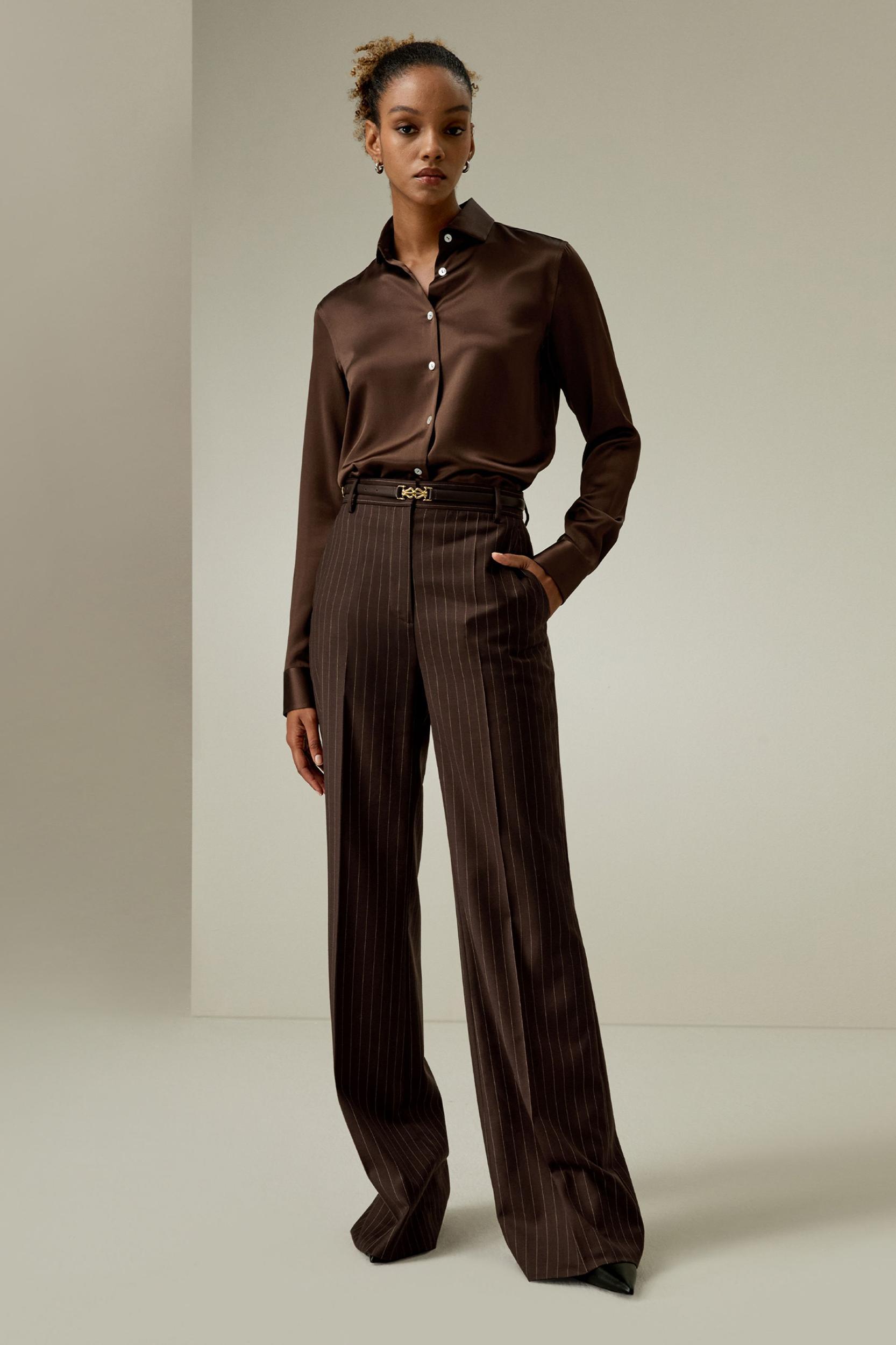 Pinstriped high-rise straight pants Product Image