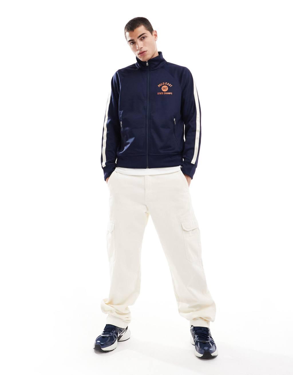 Polo Ralph Lauren collegiate back logo tricot track jacket in navy Product Image