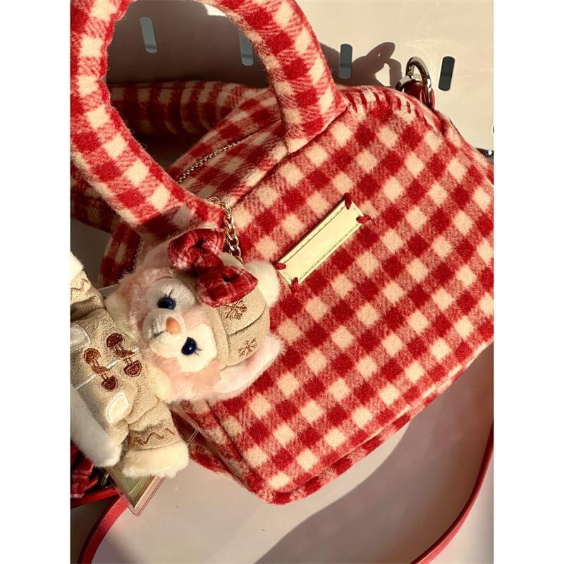 Top Handle Gingham Crossbody Bowler Bag Product Image