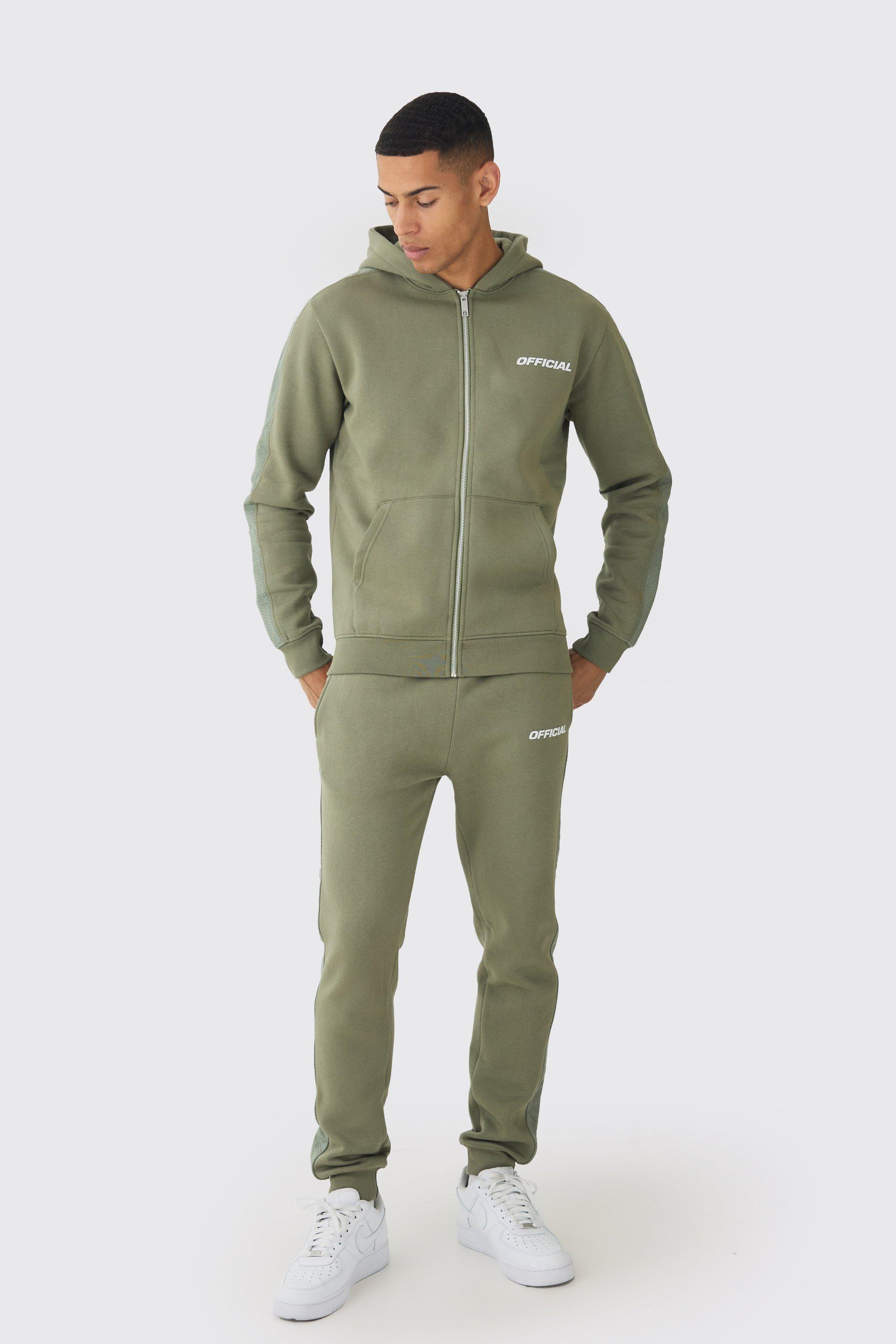 Mens Slim Fit Official Zip Through Mesh Panelled Hooded Tracksuit - Grey Product Image