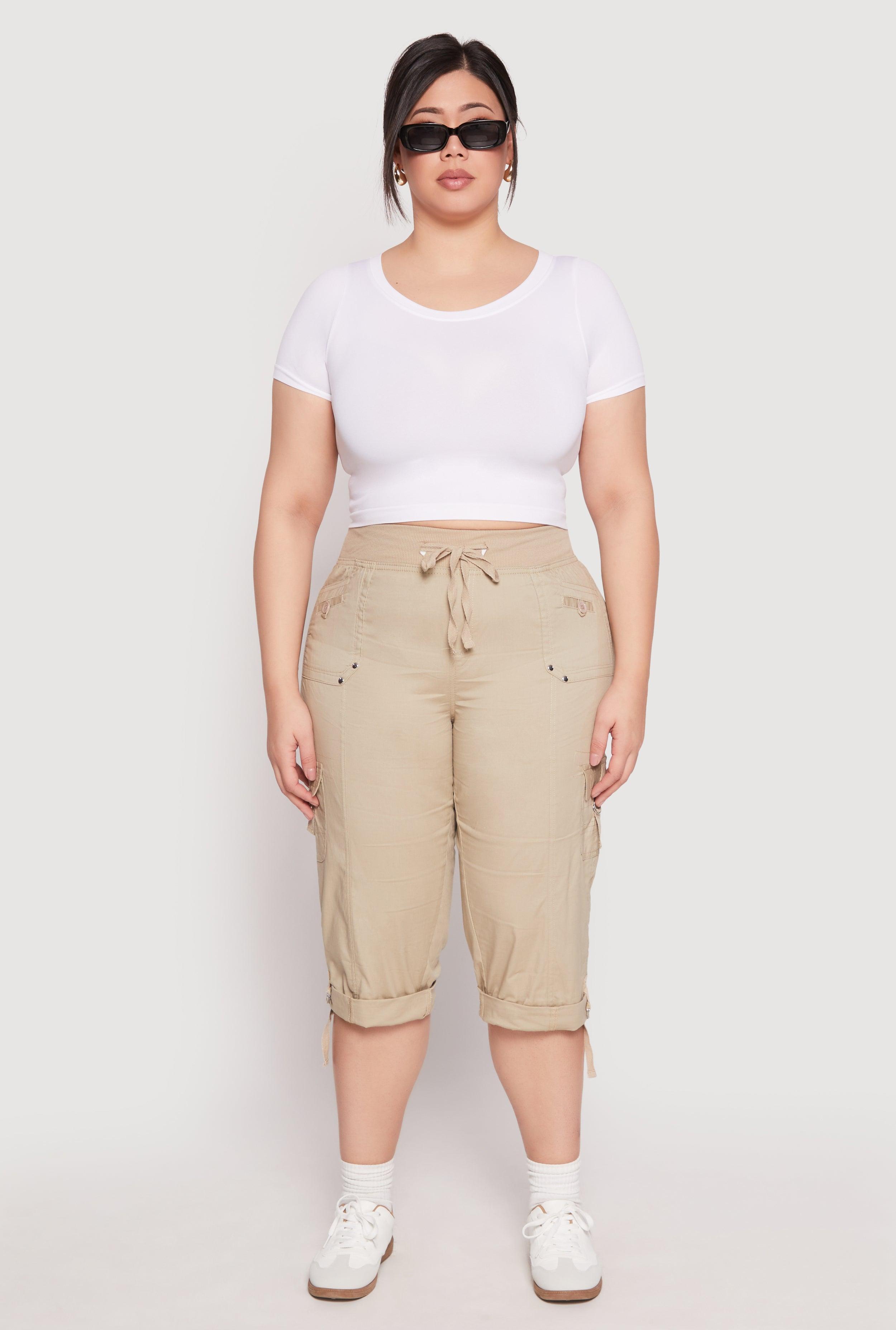 Womens Plus Size Poplin Rolled Cuff Capri Pants Product Image