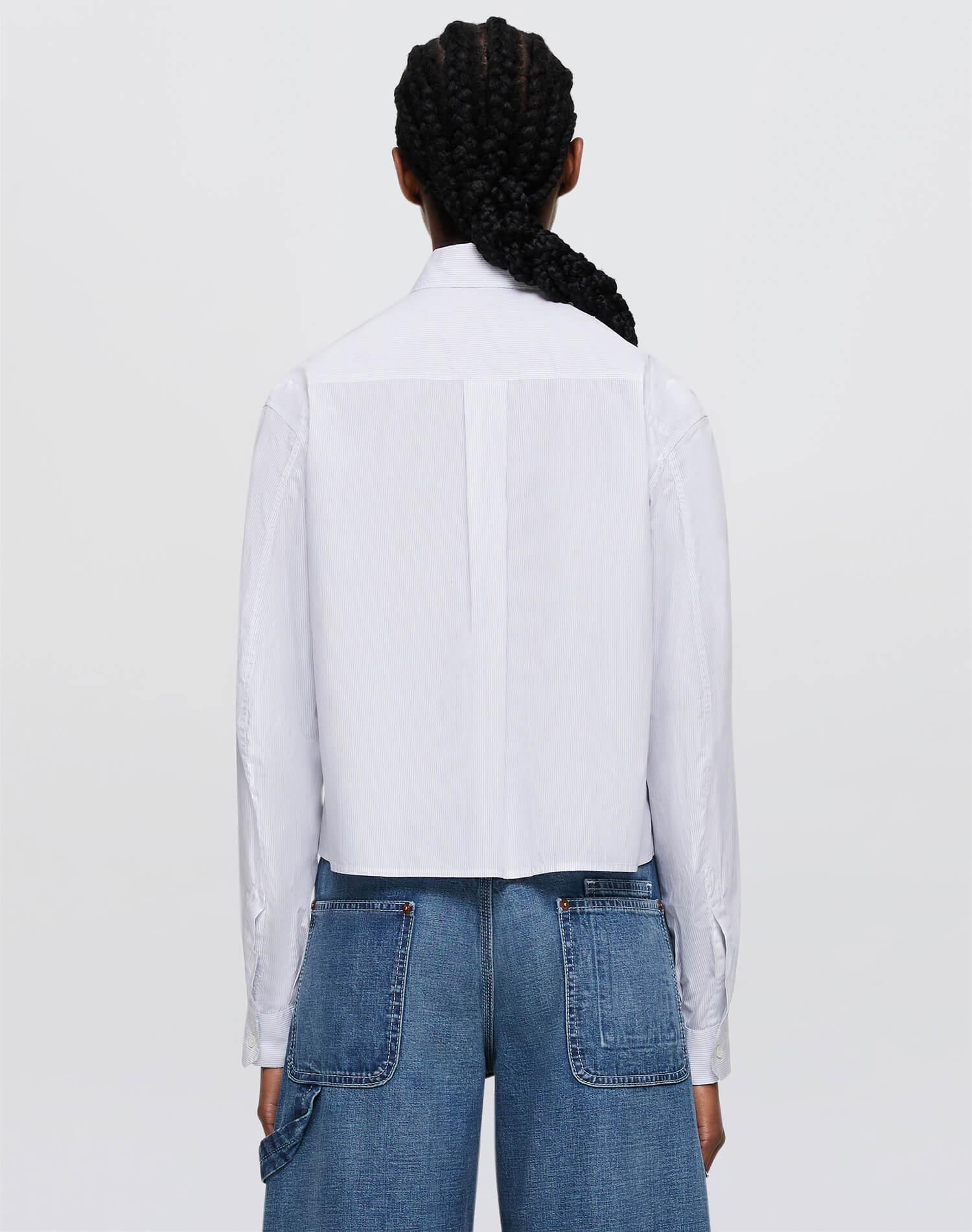 Cropped Oversized Button Up - White/Black Female Product Image