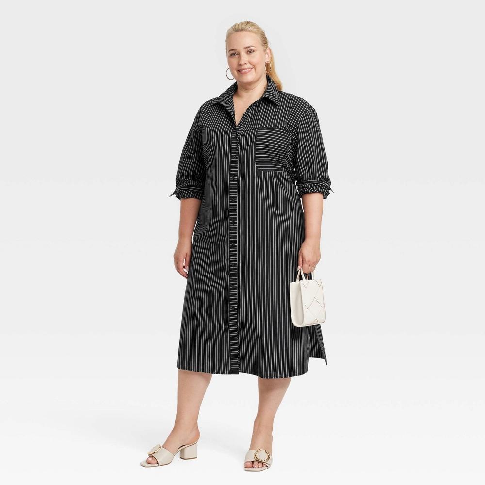 Womens Versatile Long Sleeve Midi Shirtdress - A New Day Striped Product Image