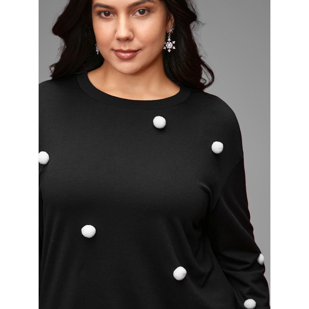 Plus Size 3D Dots Round Neck Relaxed Fit Sweatshirt Women Black Casual Patchwork Round Neck Everyday Sweatshirts BloomChic 30/6X Product Image