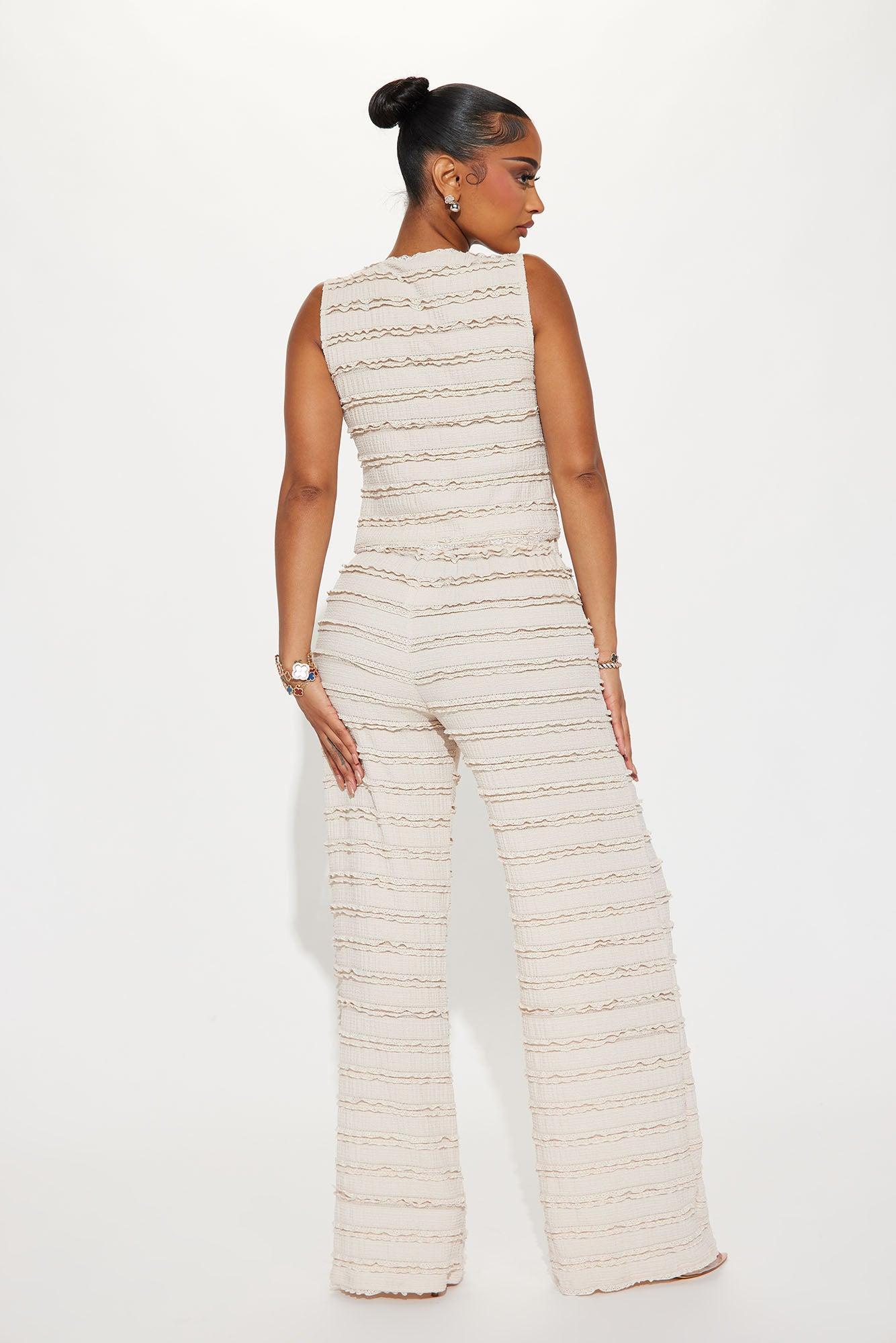 Sweet Embrace Ruffle Textured Pant Set - Nude Product Image