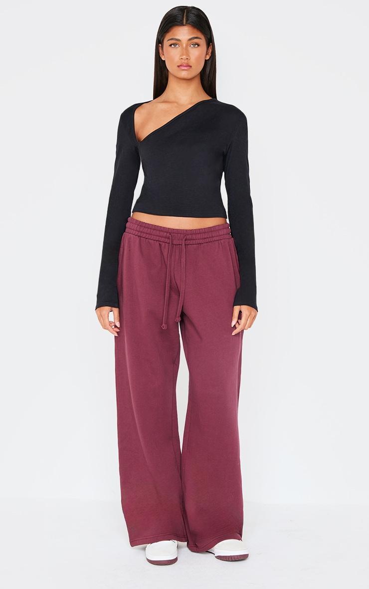 Black Cotton Asymmetric Neck Detail Long Sleeve Top Product Image