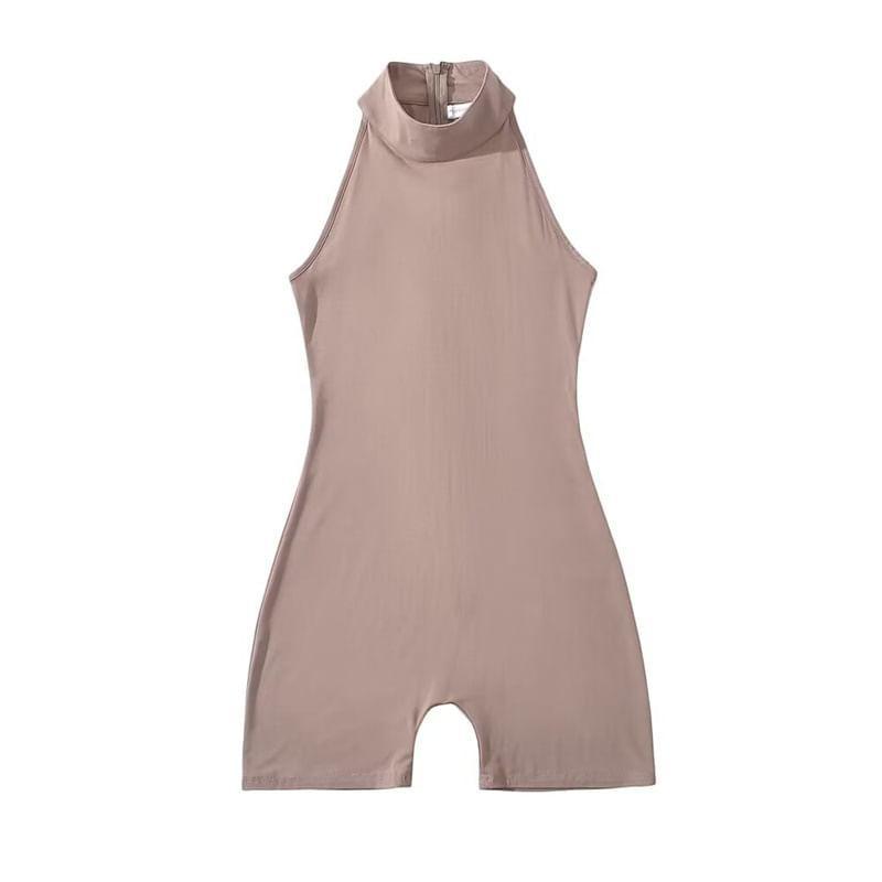 Sleeveless Mock Neck Plain Romper Product Image