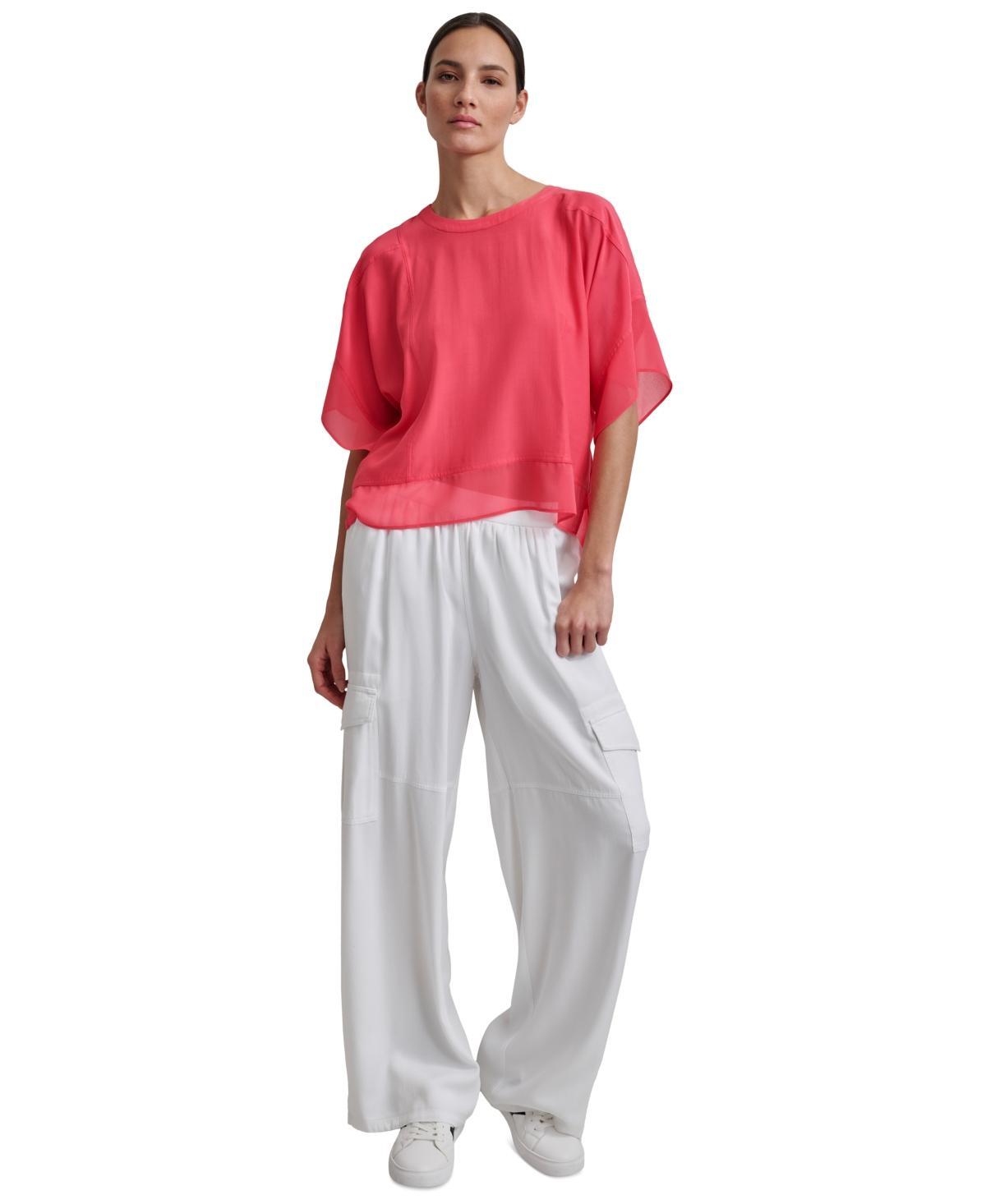 Dkny Womens Seamed Chiffon-Trim Dolman-Sleeve Top Product Image