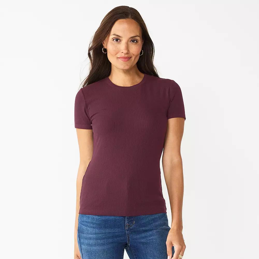 Women's Nine West Fitted Ribbed Crewneck Top, Size: XXL, Maddie Purple Product Image