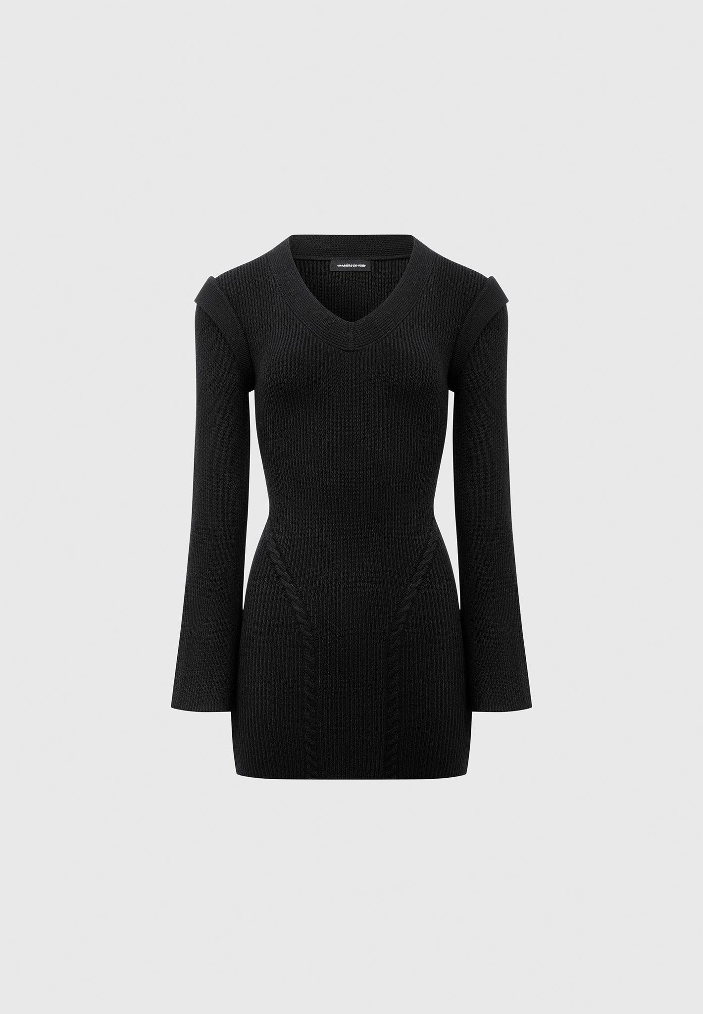 Wide Shoulder Knitted Contour Mini Dress - Black Female Product Image