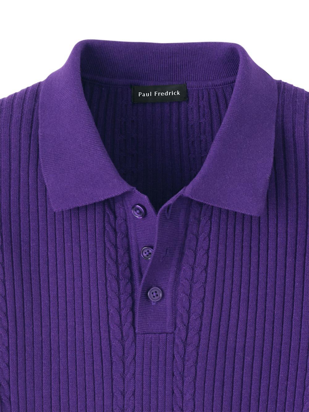Cotton Three Button Polo - Purple Product Image