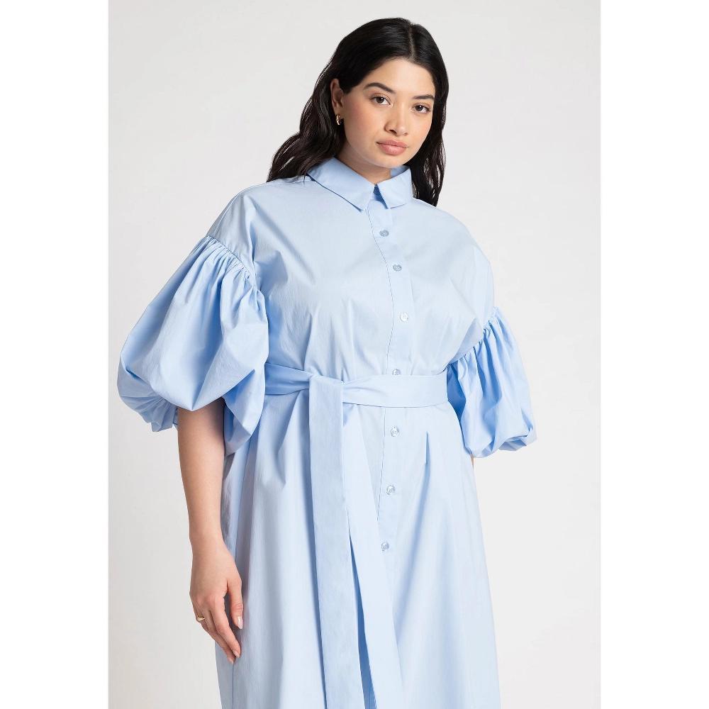 ELOQUII Women's Plus Size Balloon Sleeve Shirt Dress Product Image