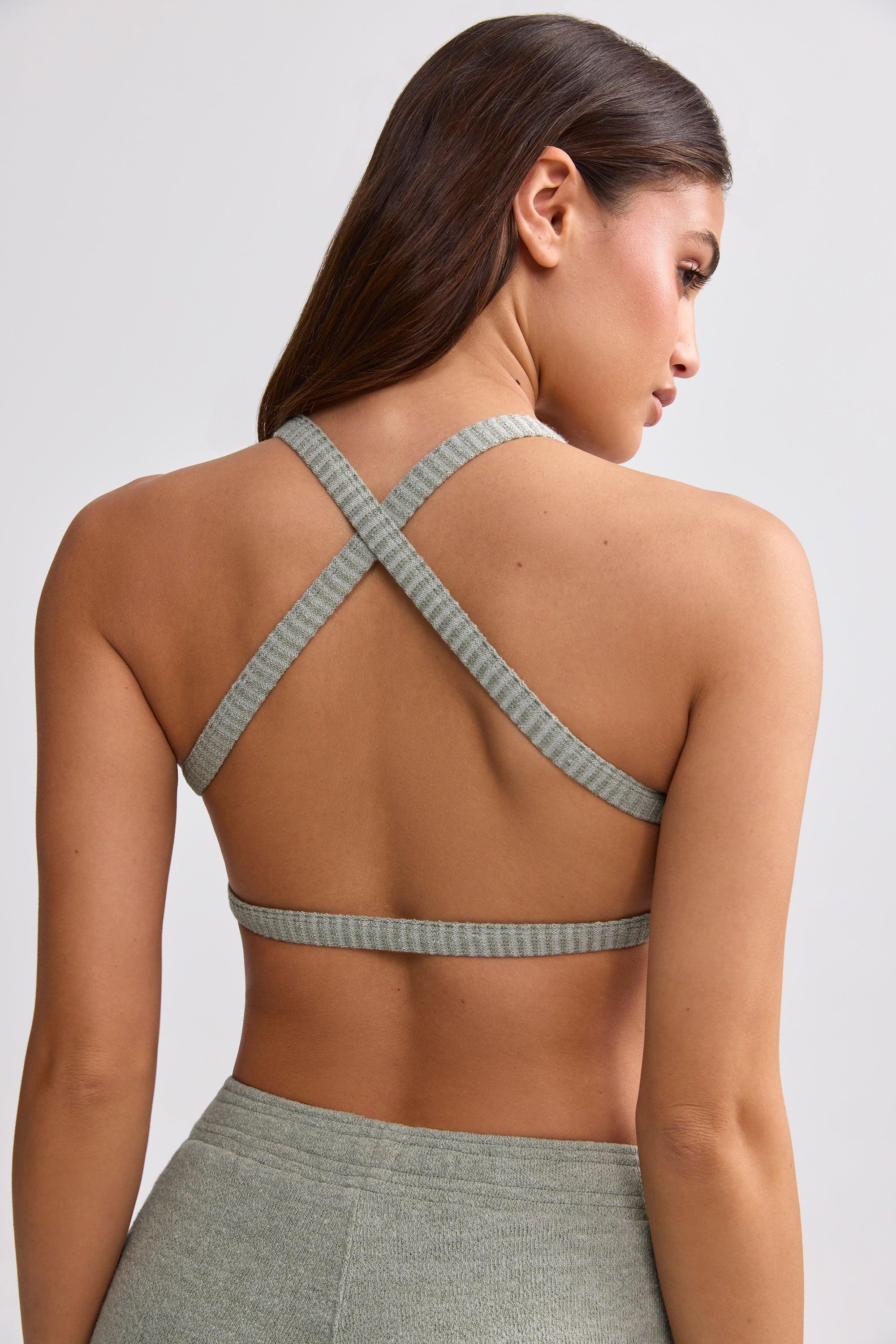 Terry Towelling Scoop-Neck Bralette in Sage Grey Product Image