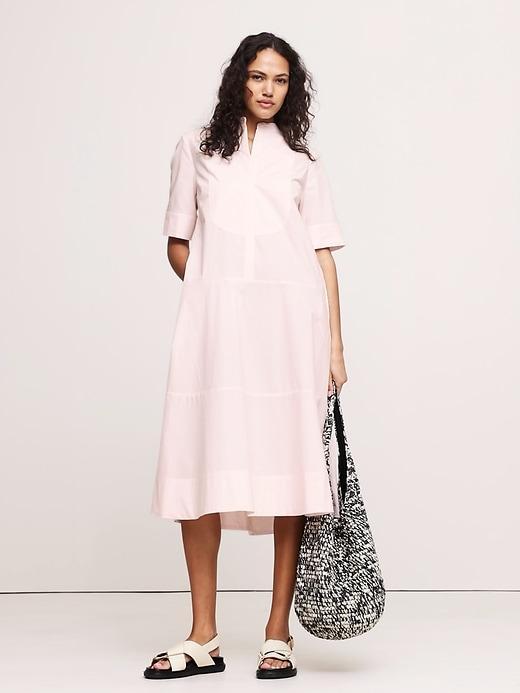Poplin Tuxedo-Front Midi Dress Product Image
