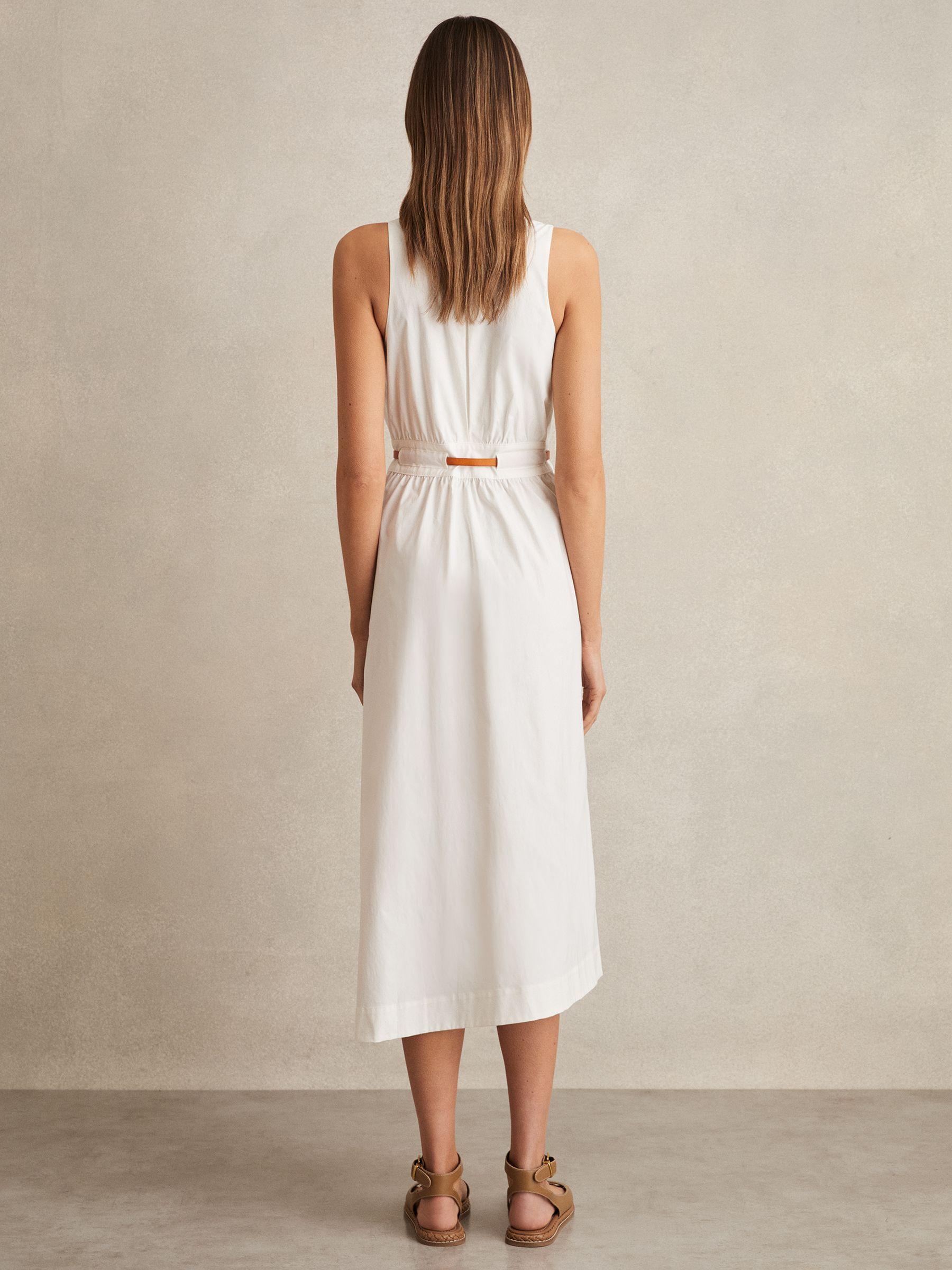 Poplin Belted Split Midi Dress in Ivory Product Image