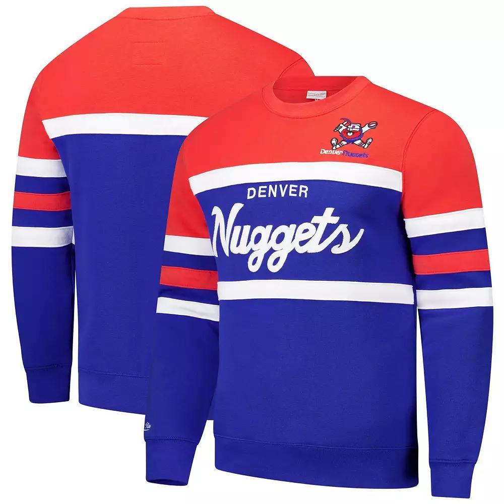 Men's Mitchell & Ness Royal/Red Denver Nuggets Hardwood Classics Vintage Logo Head Coach Pullover Sweatshirt,  Product Image