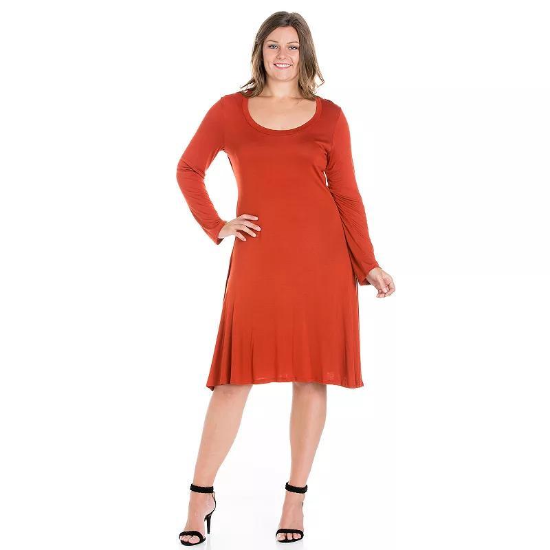 Plus Size 24seven Comfort Apparel Long Sleeve Flared Mini Dress, Womens Product Image
