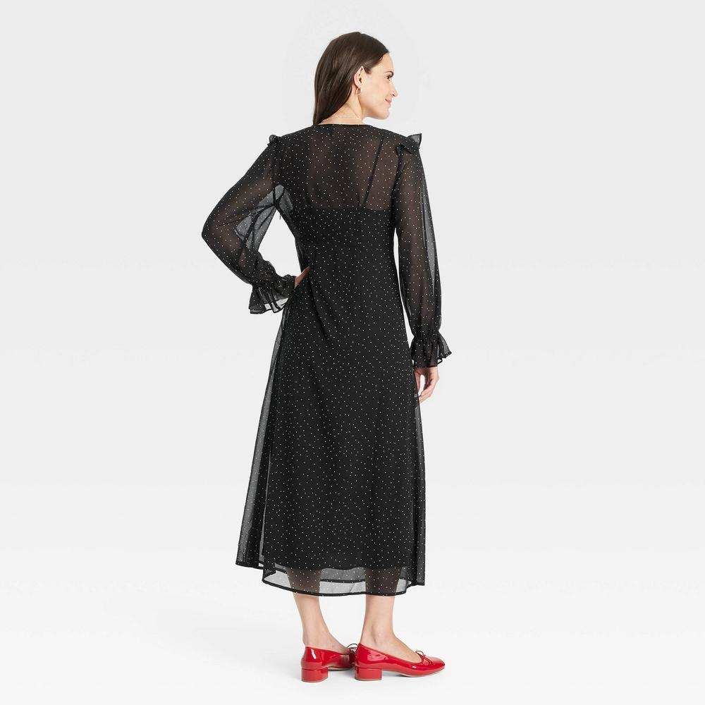 Womens Long Sleeve Sheer Maxi Dress - A New Day Polka Dots XS Product Image