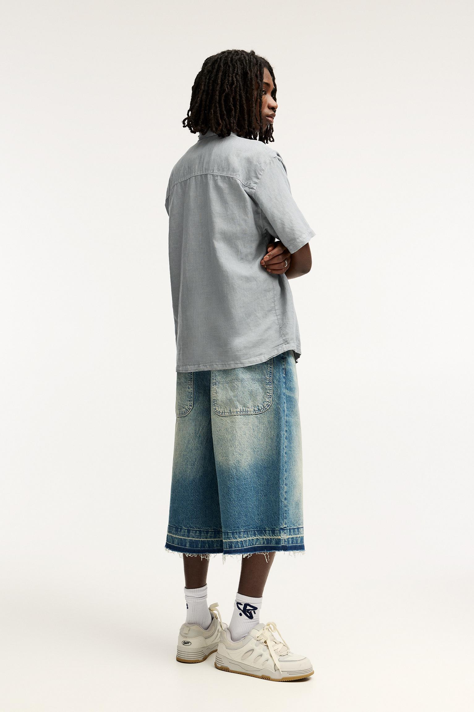 Basic short sleeve linen blend shirt Product Image