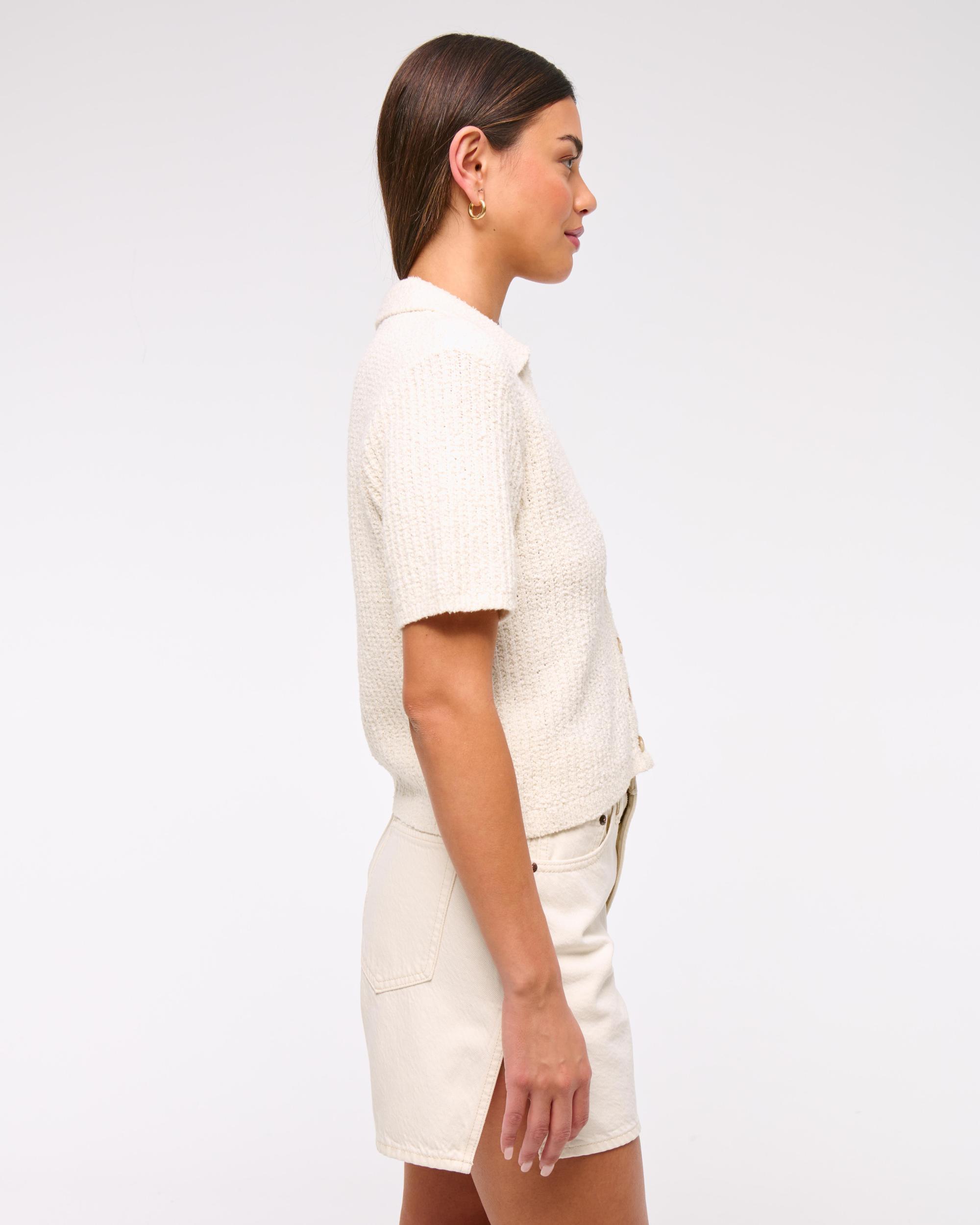 Short-Sleeve Crochet-Style Polo Product Image