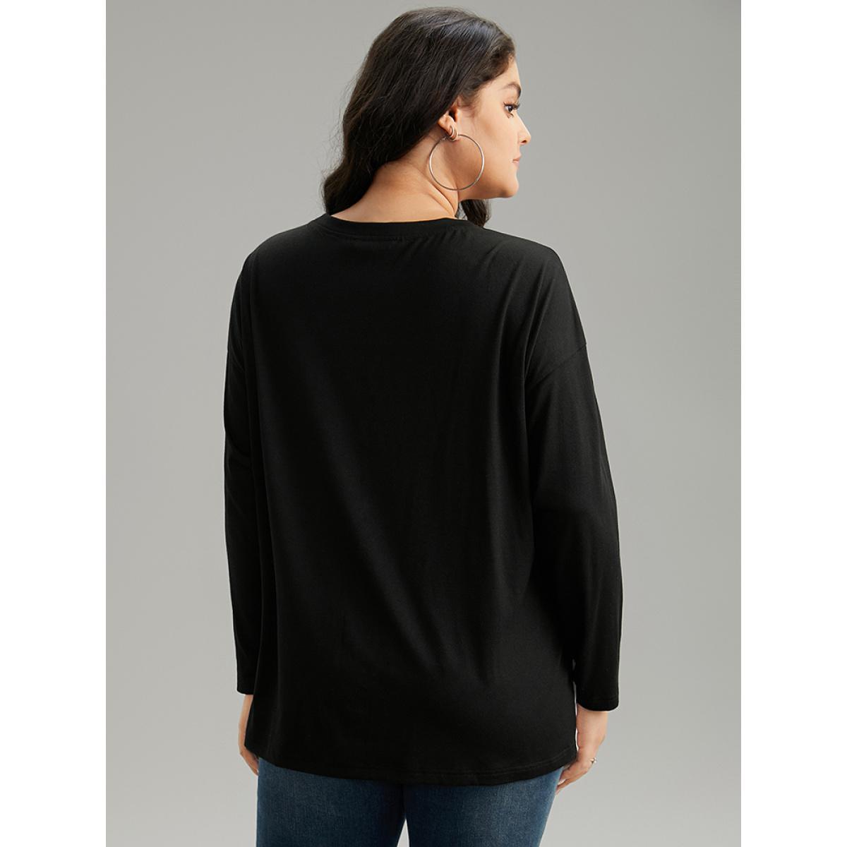 Plus Size Leopard Print Colorblock Patchwork T-shirt Black Women Casual Contrast Patchwork Round Neck Dailywear T-shirts BloomChic 28/5X Product Image