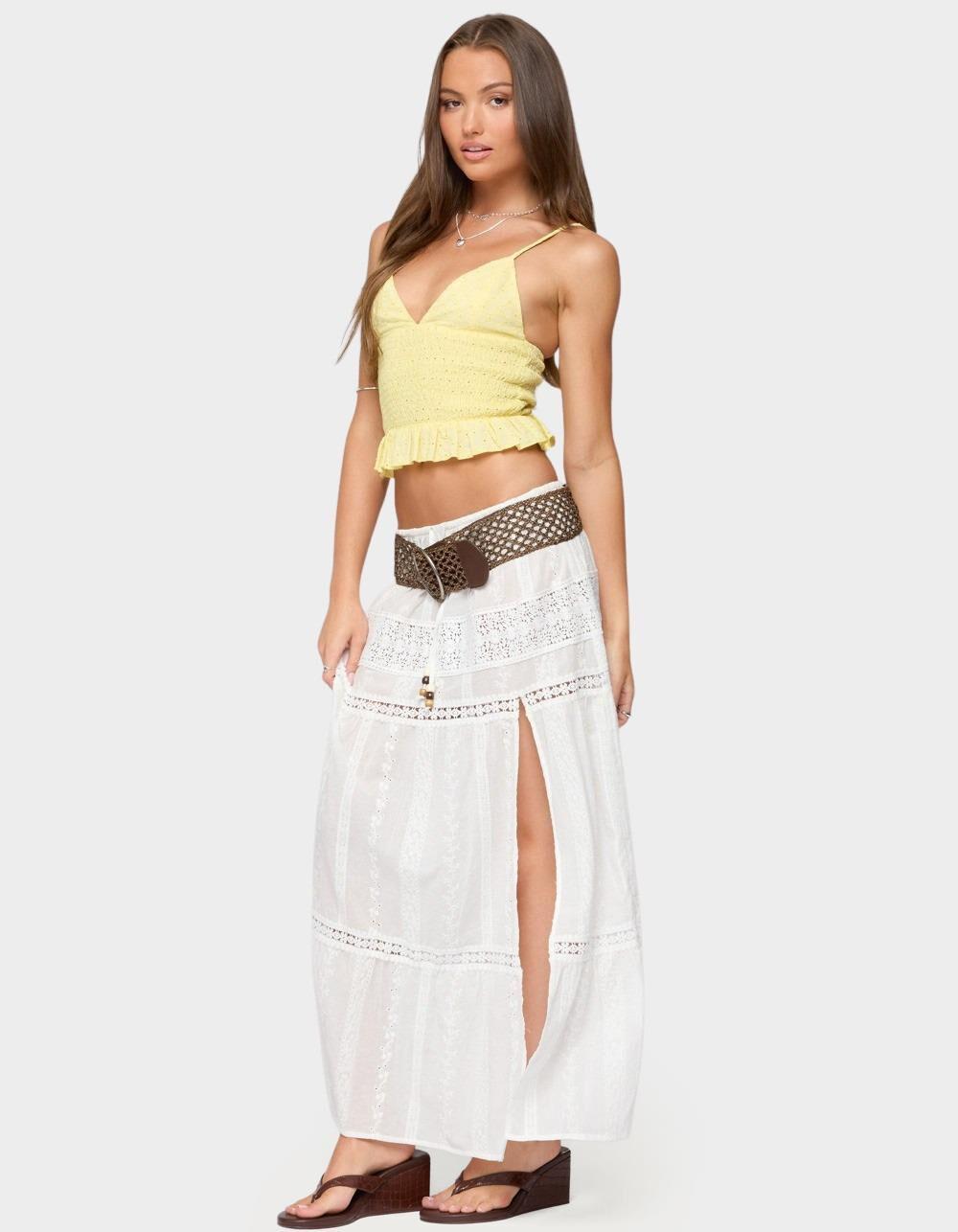 EDIKTED Evy Embroidered Peplum Scrunch Top - YELLOW Product Image