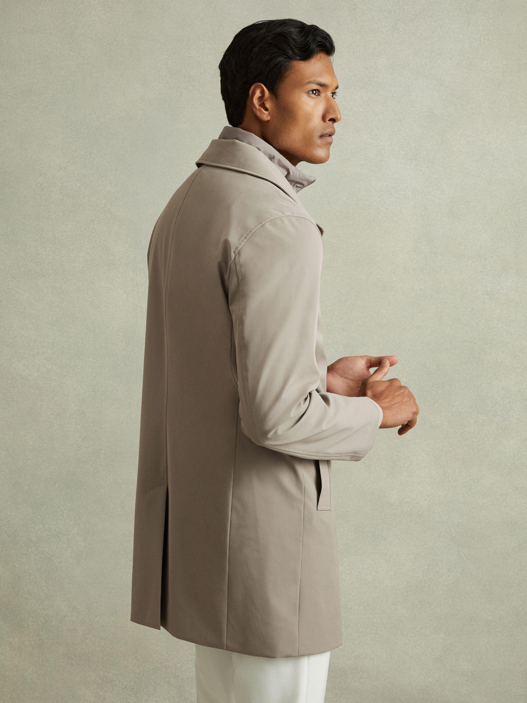 Hybrid Removable Funnel Neck Overcoat in Taupe Product Image