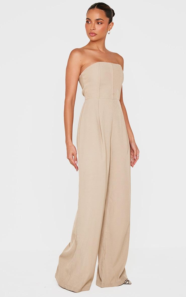 Beige Structured Woven Bandeau Boned Detailed Jumpsuit Product Image