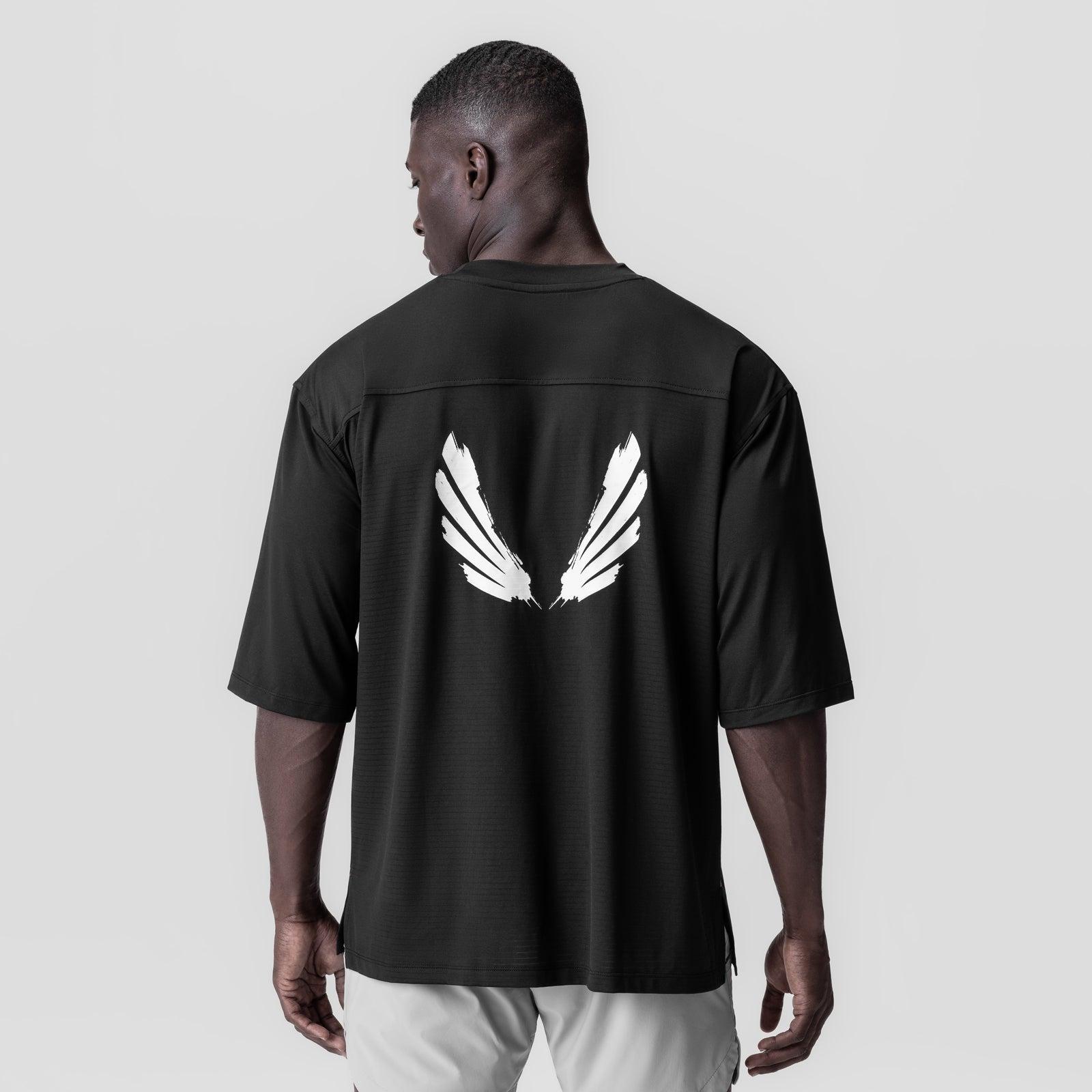 0841. 3D-Lite® 2.0 Lycra® 3/4-Sleeve Oversized Tee - Black "Brush Wings" Product Image