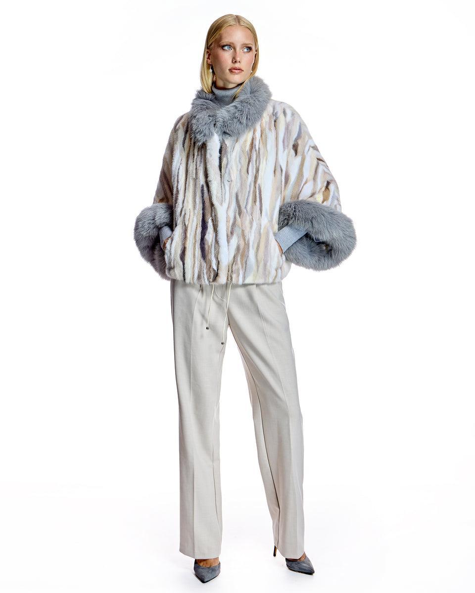 Semi Sheared Mink Section Cape with Fox Trim Product Image