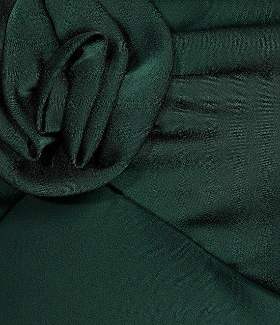 Next Up Satin Sweetheart Neck Front Rosette Side Slit Midi Dress Product Image