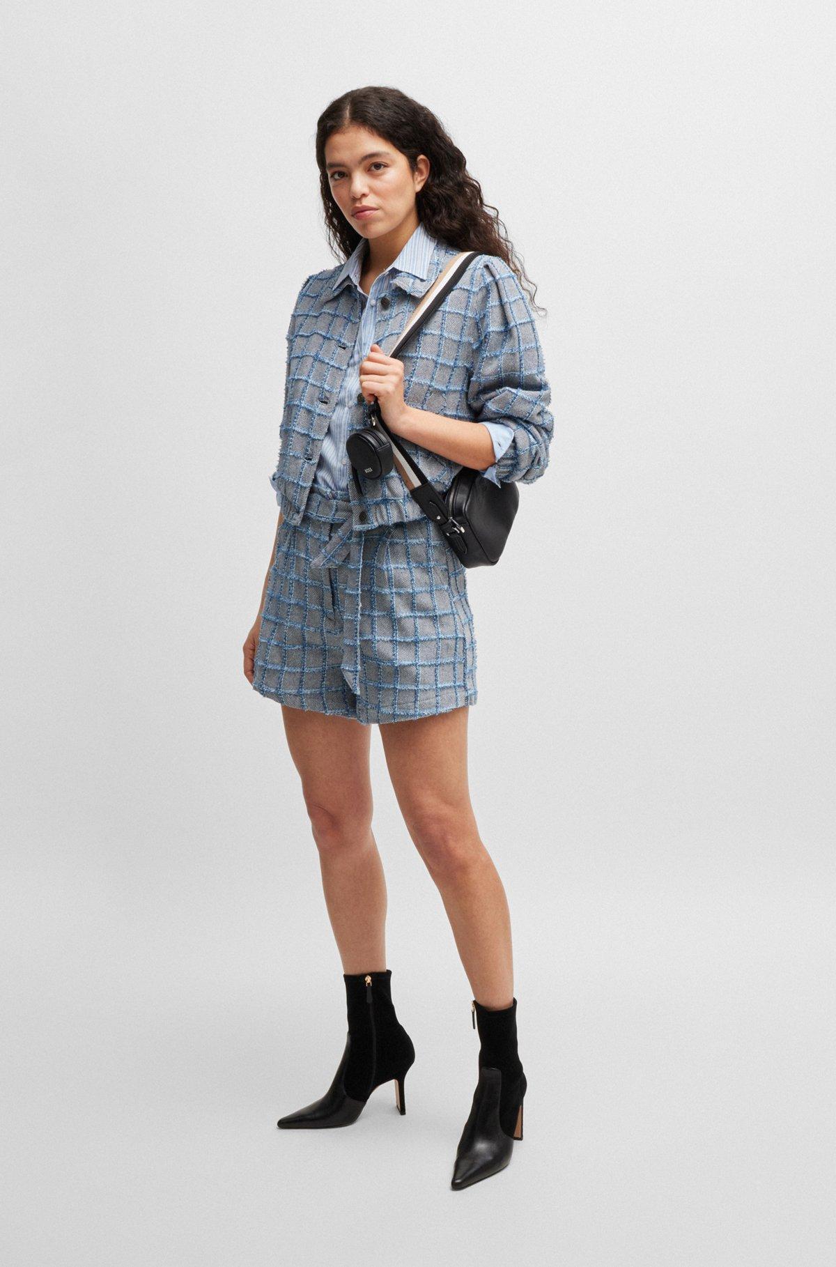 Tweed paperbag shorts with denim check Product Image