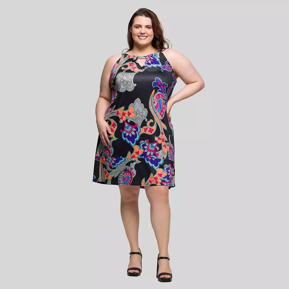 Plus Size 24Seven Comfort Apparel Sleeveless Knee Length Keyhole Dress, Women's, Size: 3XL, Black Team Product Image