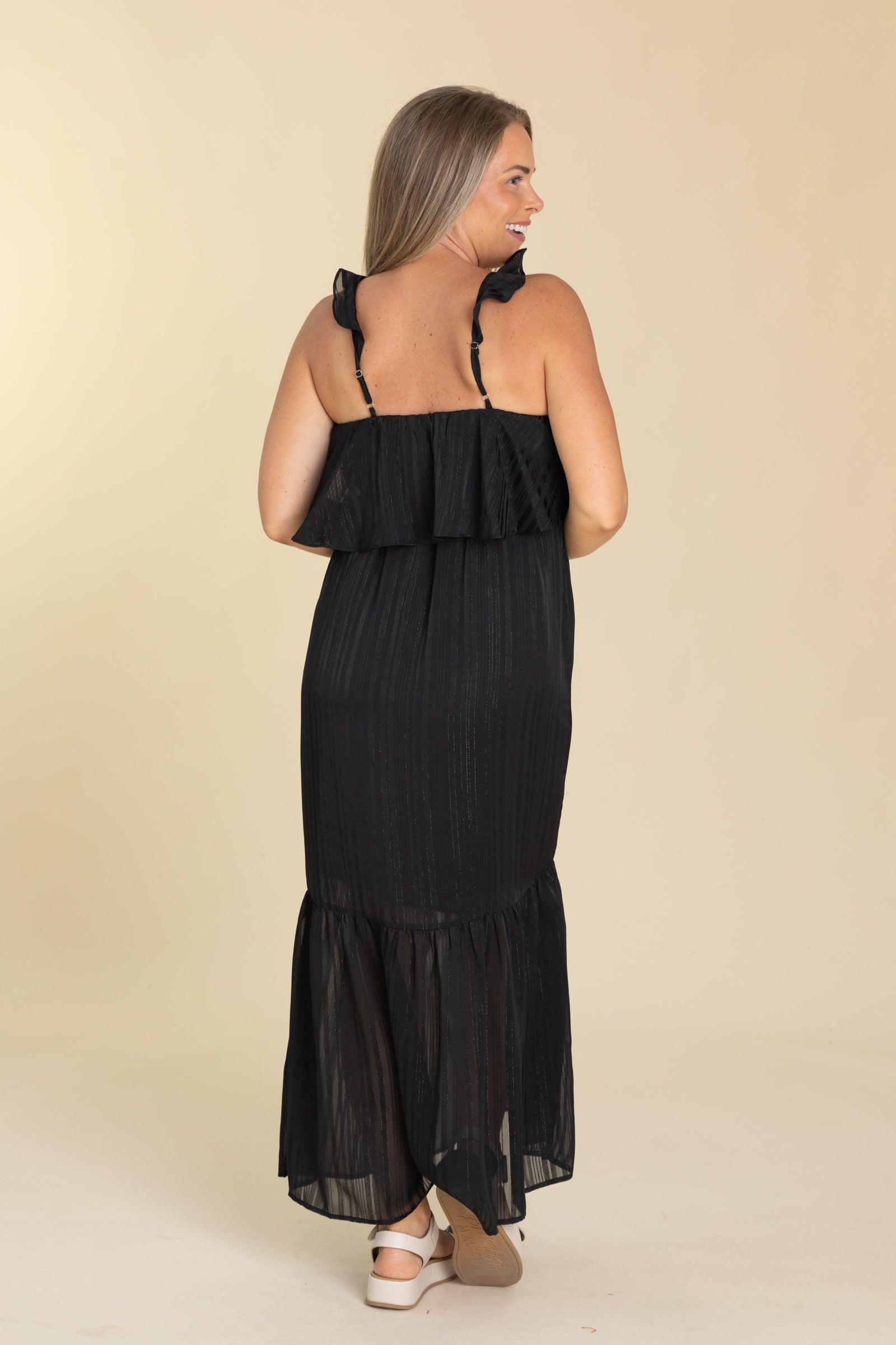Black Chiffon Maxi Dress With Waist Tie Product Image