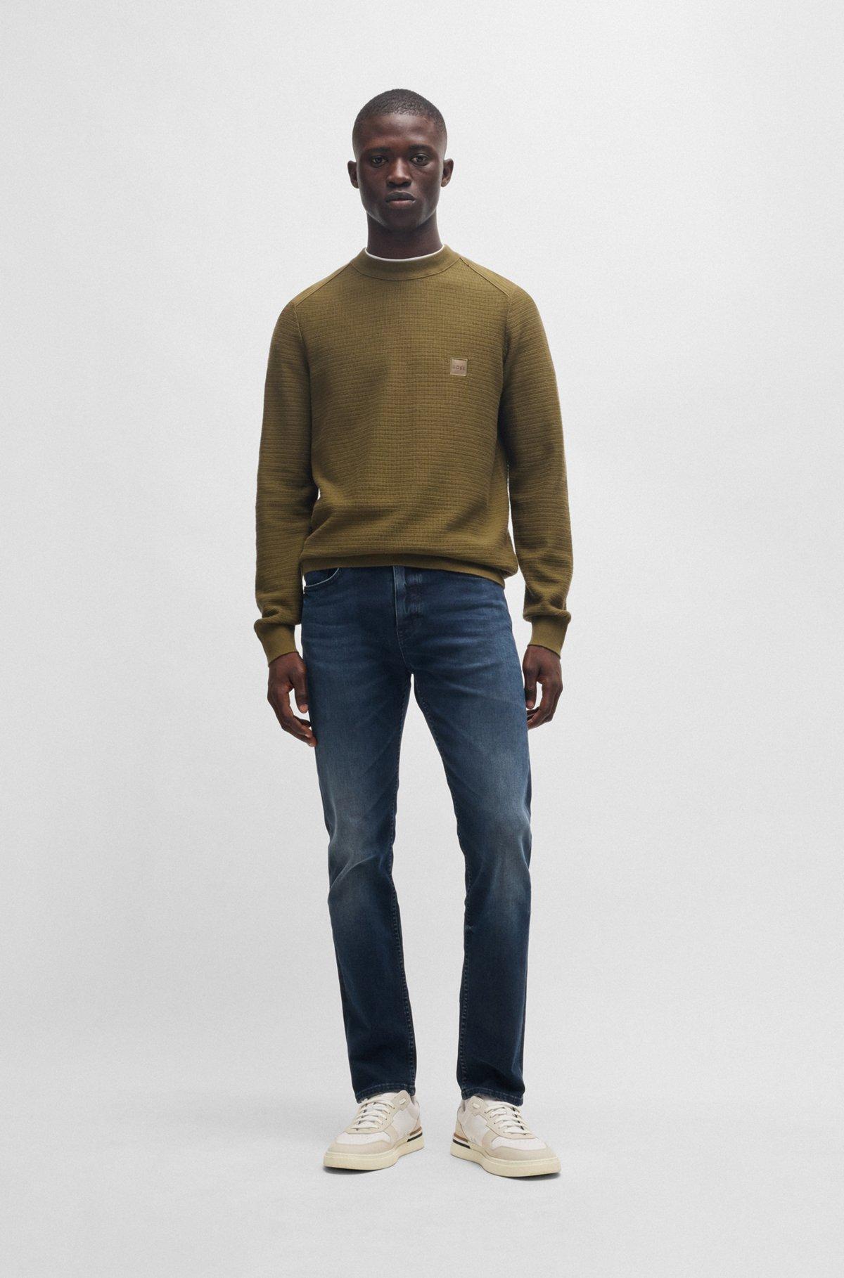 Structured sweater in cotton and cashmere with logo patch Product Image