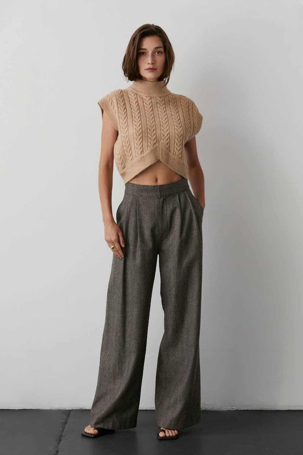 Camila Herringbone Wide-Leg Trouser Product Image